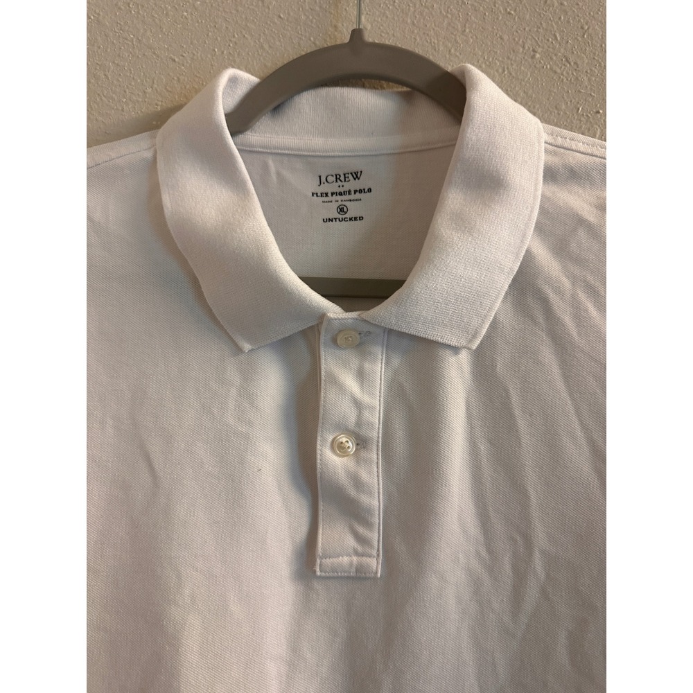 J Crew Flex Pique Polo Shirt Men's XL White Untucked Short Sleeve Knit Cotton - Picture 3 of 7